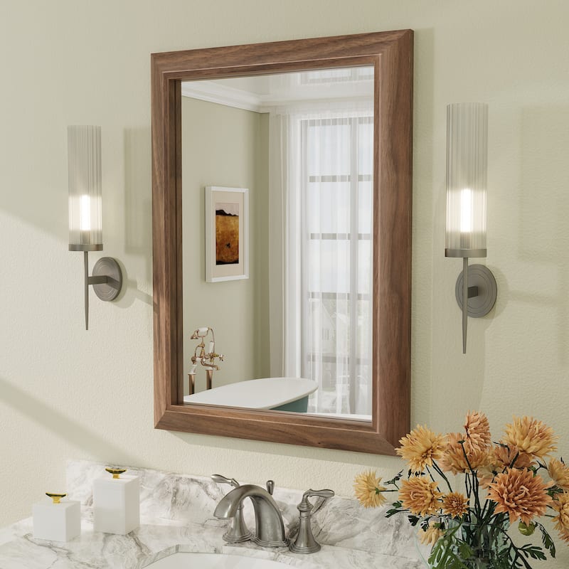 Beveled Metal Rectangle Framed Bathroom Vanity Tempered Glass Mirrors - 28" x 20" - Dark Brown