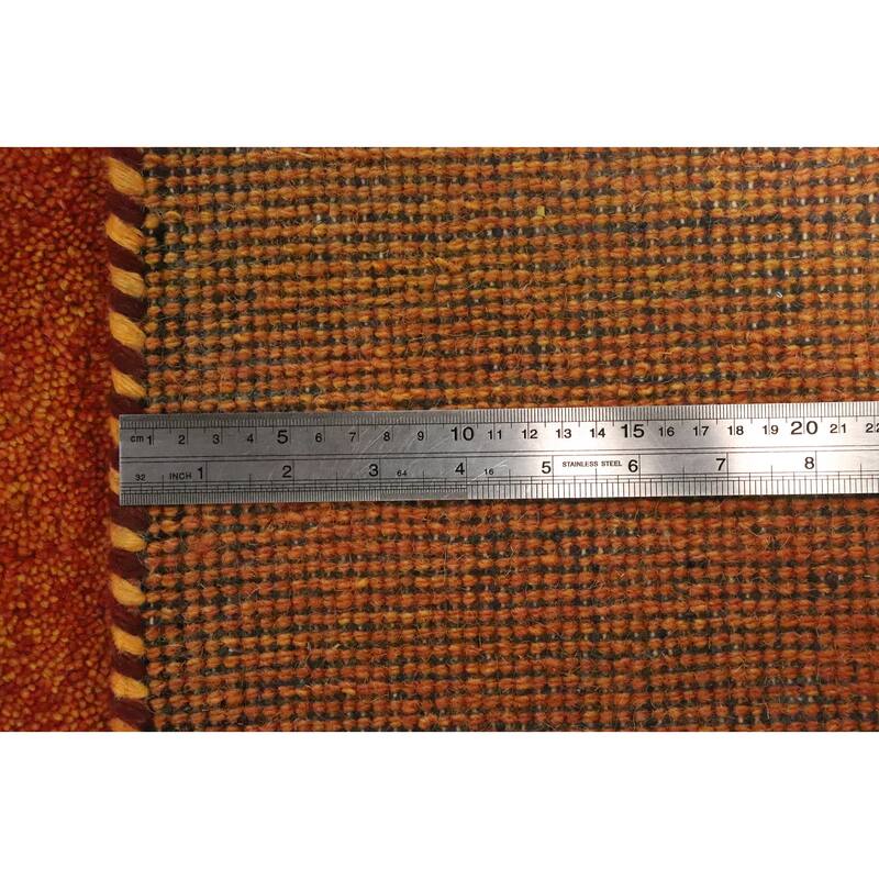 Hand Knotted Oriental 100% Wool Carpet Modern Stripe Oranges & Rust Gabbeh Area Rug - 8' 1'' X 5' 5''