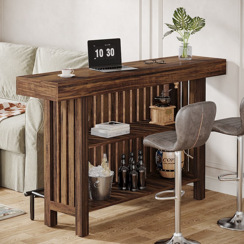 3 Tier Home Bar Unit, Mini Bar Table Height Pub Table with Footrest