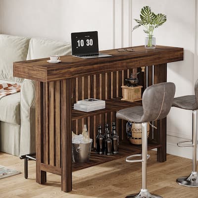 3 Tier Home Bar Unit, Mini Bar Table Height Pub Table with Footrest