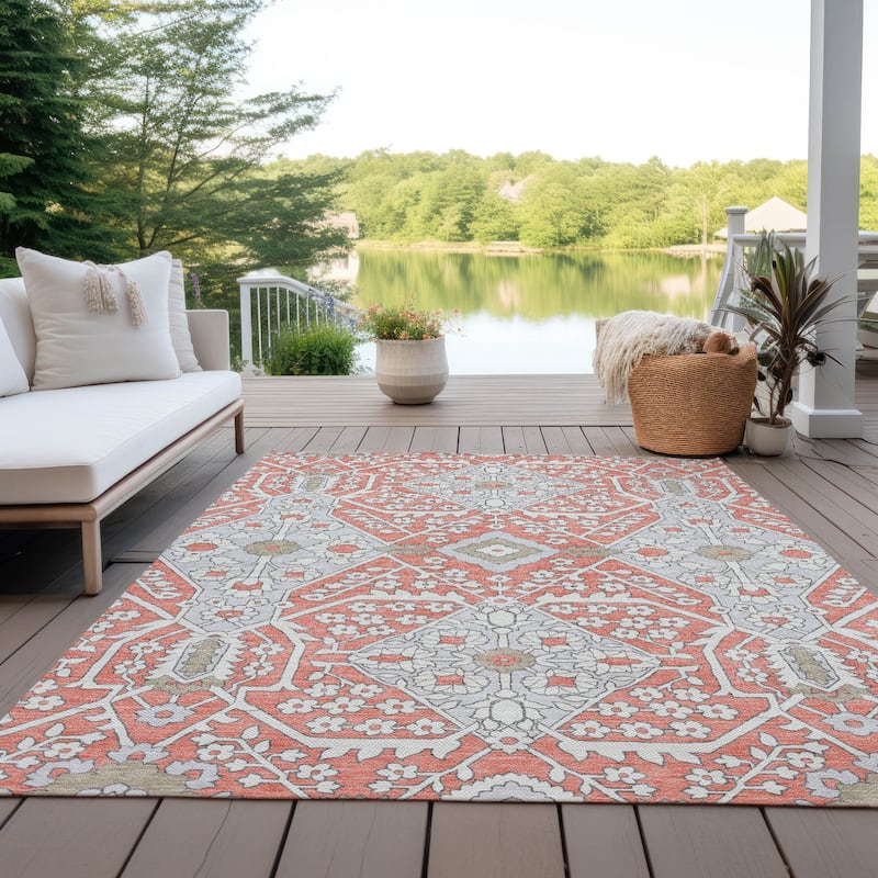 Machine Washable Indoor/ Outdoor Chantille Traditional Medallion Rug - Salmon - 3' x 5'