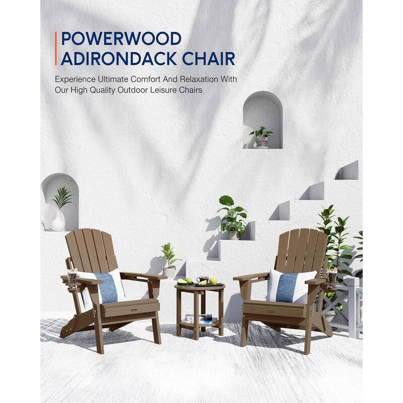 WINSOON All Weather HDPE Outdoor Folding Adirondack Chair With Cup Holder