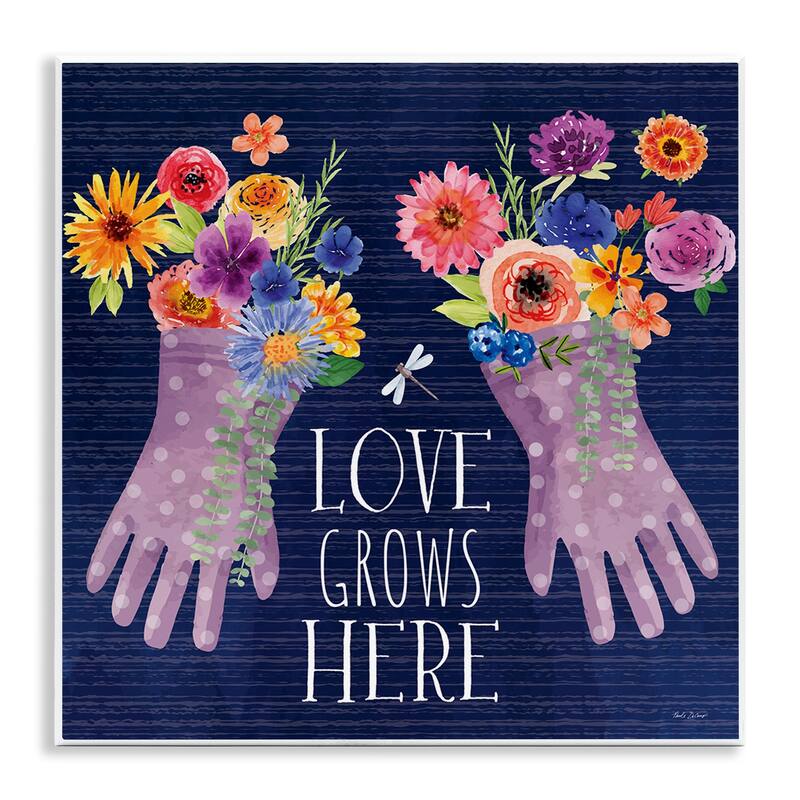 Stupell Love Grows Here Gardening Gloves Wall Plaque Art Design By Nicole DeCamp - 12 x 12