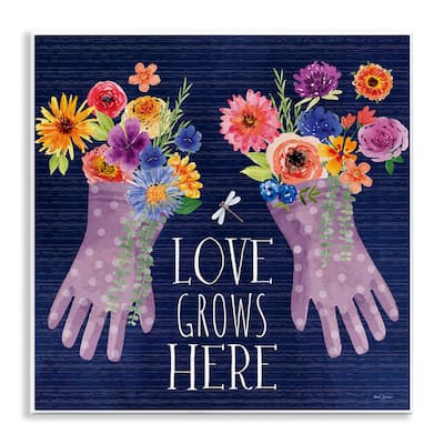 Stupell Love Grows Here Gardening Gloves Wall Plaque Art Design By Nicole DeCamp