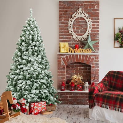 Gymax 6ft Snow Flocked Christmas Tree Hinged Artificial Pine Tree w/ - See Details