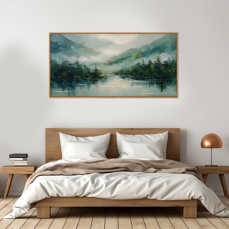 Nature Green Watercolor Artwork,Abstract Modern Landscape Pine Tree
