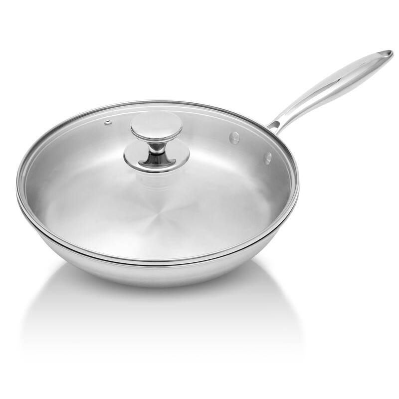 Tri-Ply Clad Stainless Steel Cookware Set with Tempered Glass Lid Perfect for Everyday Cooking - 8"H x 25"W x 16"D