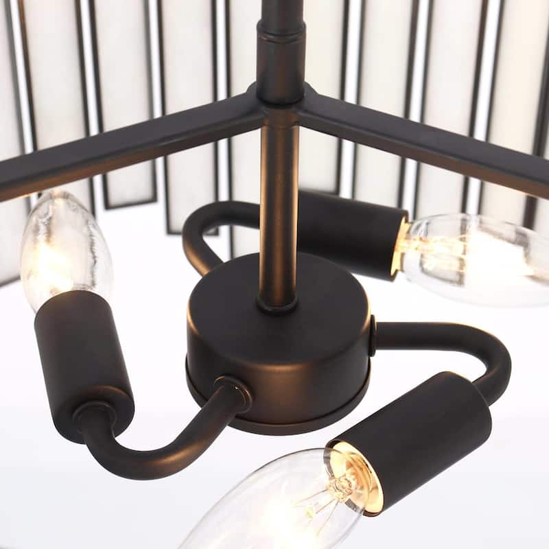 Tifany Modern 3-Light Drum Black Chandelier Glass Foyer Island Light for Dining Room - D16"* H15"