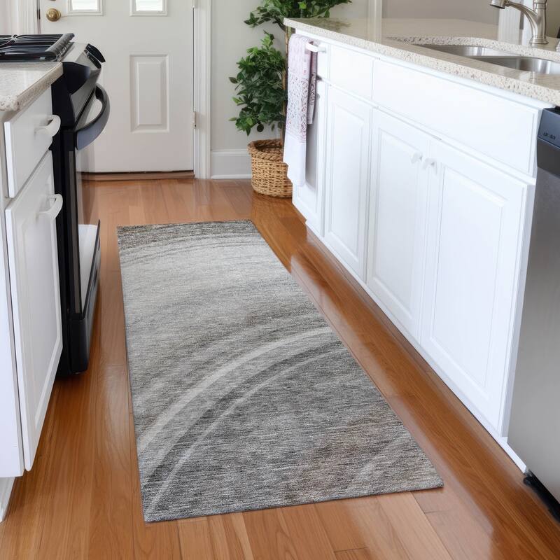 Machine Washable Indoor/ Outdoor Chantille Abstract Wave Rug - Gray - 2'3" x 7'6"