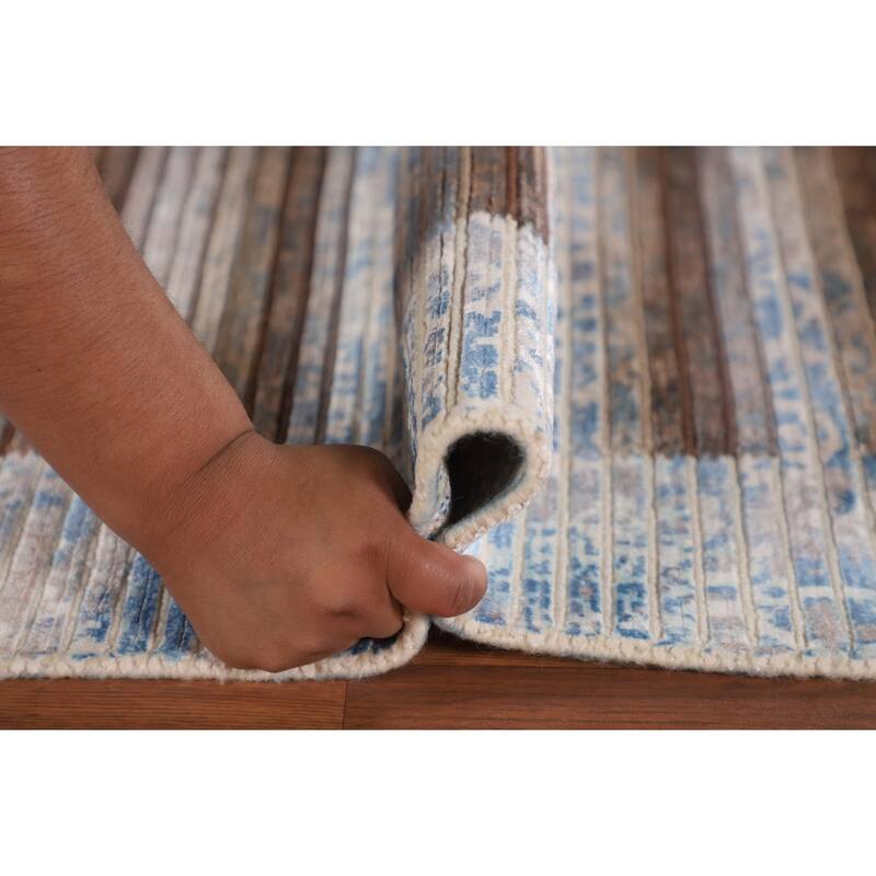 Multi-Color Striped Abstract Modern Accent Rug Handmade Wool Carpet - 2'8"x 4'10"