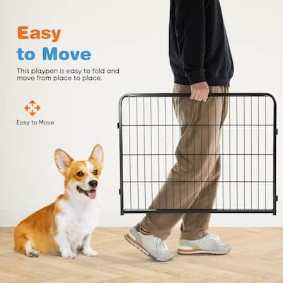 8 Panel Foldable Dog Playpen, Heavy Duty Double Door Pet Exercise Pen, Indoor Outdoor Puppy Fence with Anti-Slip Base