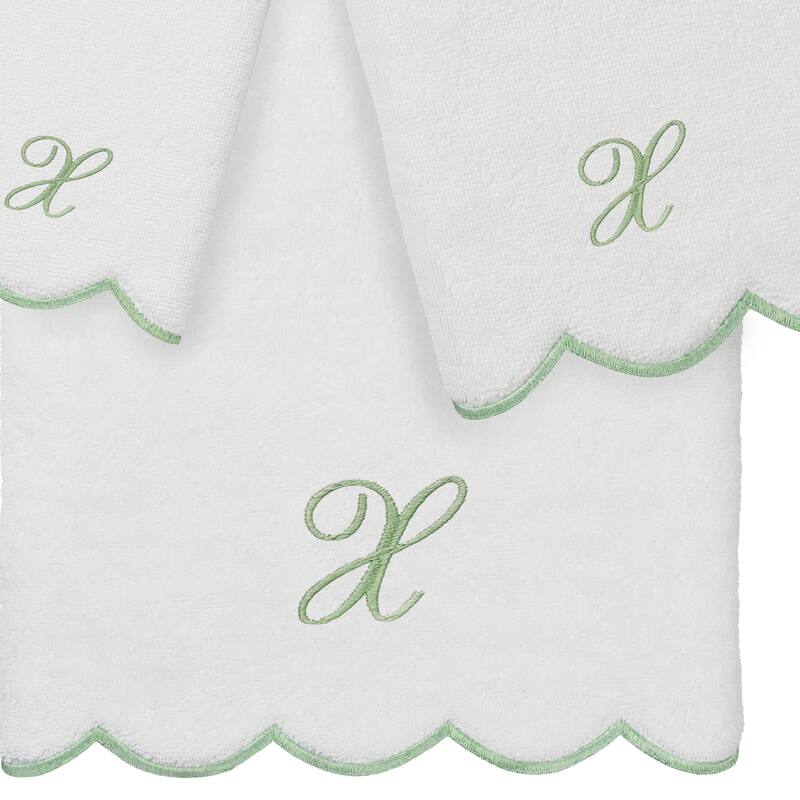 Authentic Hotel and Spa 100% Turkish Cotton Green ADORNIA Scallop Personalized 3 Piece Towel Set - 3 Piece Set