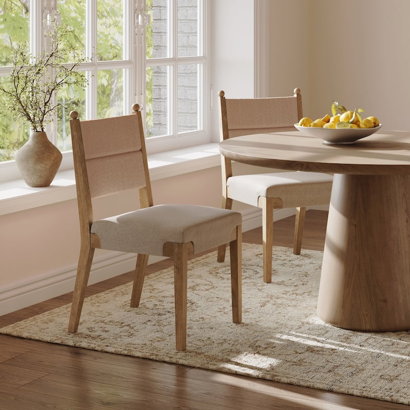 Cove Boho Solid Wood Dining Chair with Woven Seagrass Back and Upholstered Seat - Set of 2 - Flax/Light Brown