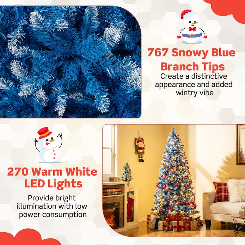 6/7/8/9 FT Pre-lit Christmas Tree Blue Hinged Artificial Xmas Tree