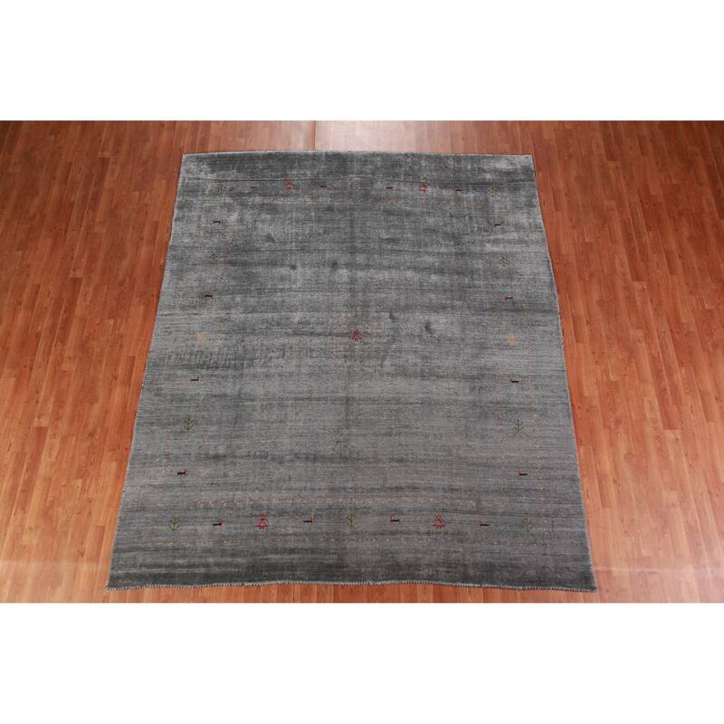 Gabbeh Indian Area Rug Hand-Knotted Silk Carpet - 8'0" x 9'6"
