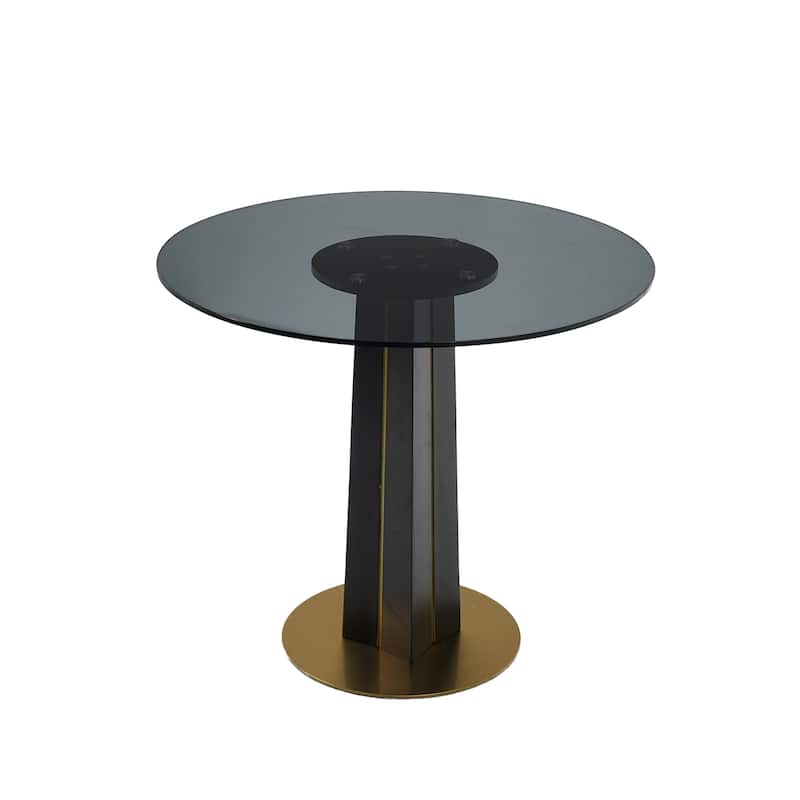 Modern Round Negotiation Table - 85cm Tempered Glass Top, Black Wooden Legs with Golden Metal Base(Only the Negotiation Table)