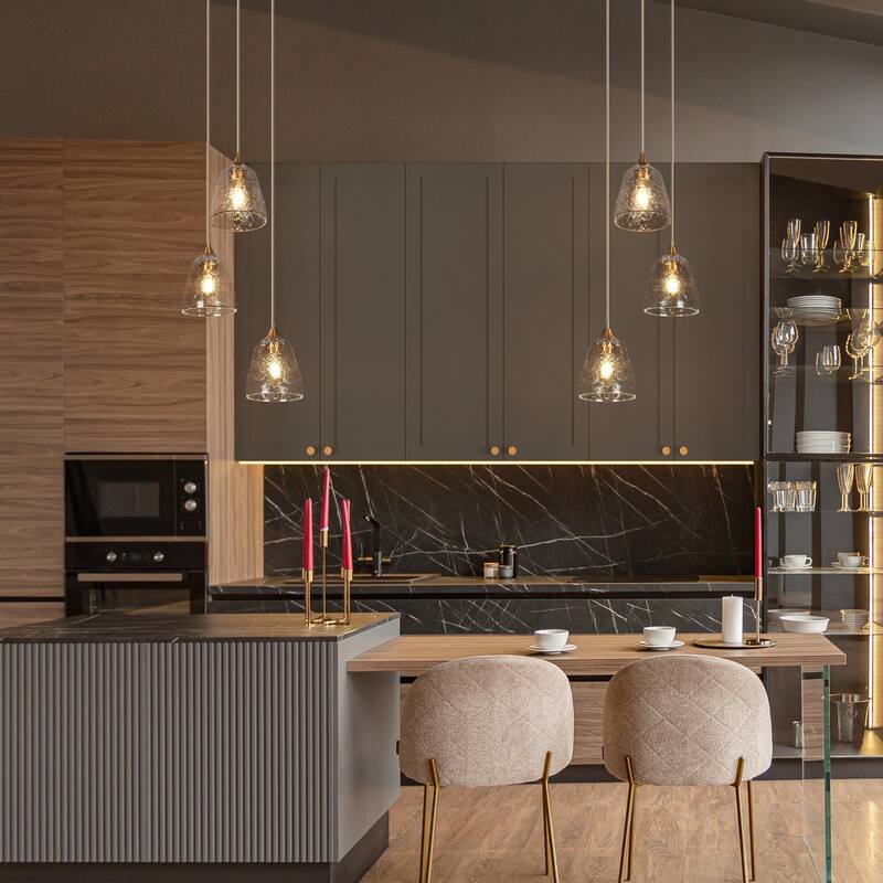 Modern 3-Light Gold Chandelier Glass Cone Pendant Lights for Kitchen Island