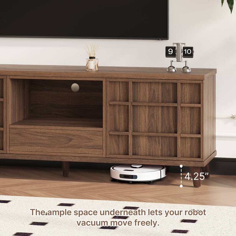 59" Mid-Century Modern Rectangular TV Stand , Wood Media Console for Living Room