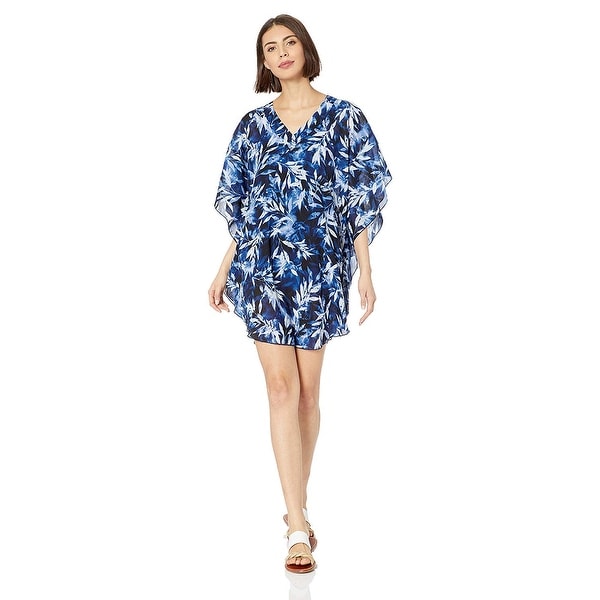 Maxine Of Hollywood Womens Plus-Size V-Neck Kimono Sleeve Kaftan Dress