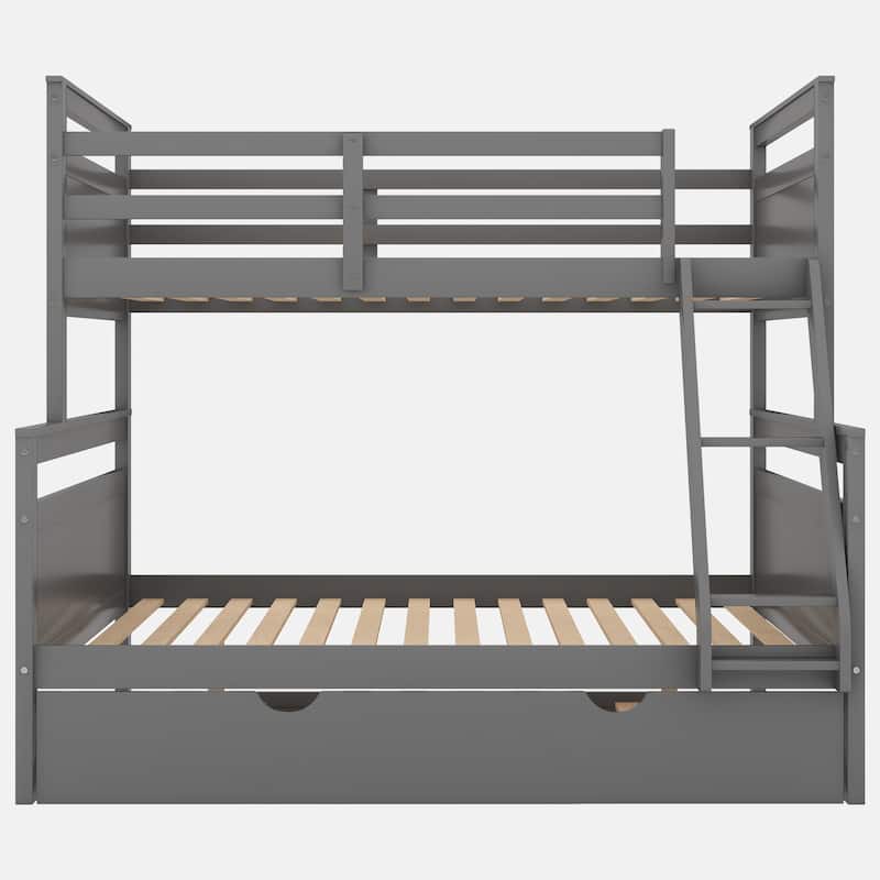 Twin over Full Bunk Bed with Ladder, Twin Size Trundle, Safety Guardrail,