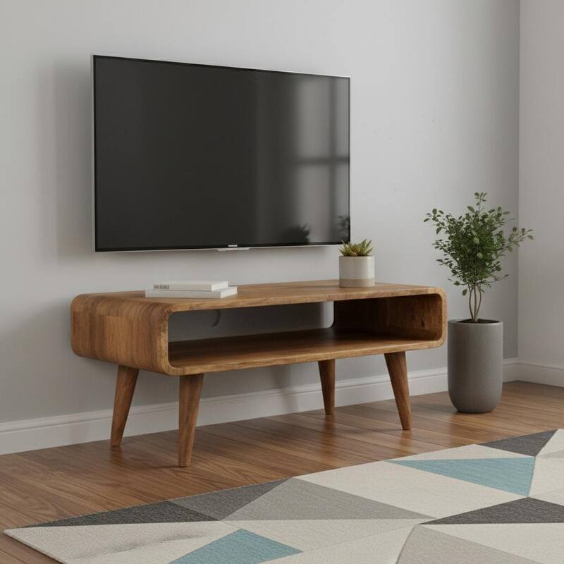 HomeRoots 26" Brown Solid Wood Open Shelving TV Stand - 25.60 in. x 13.80 in. x 17.70 in. - Brown - 25.60 in. x 13.80 in.  x 17.70 in.