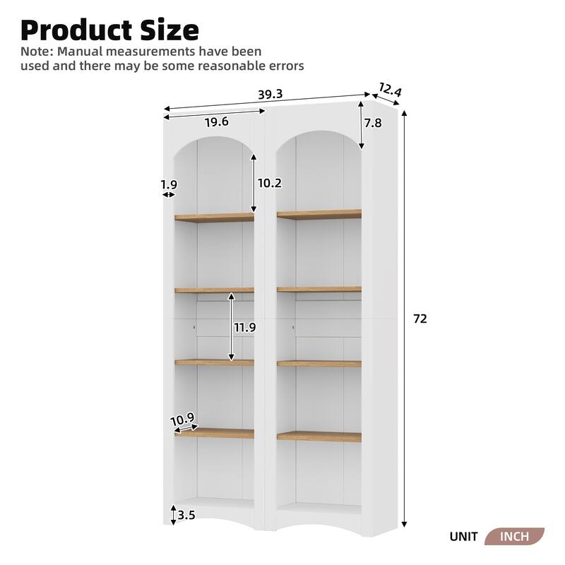 Free Standing 5 Tier Bookshelves Set of 2, Farmhouse Two-Tone Storage Cabinet - 39.3" W × 12.4" D × 72" H