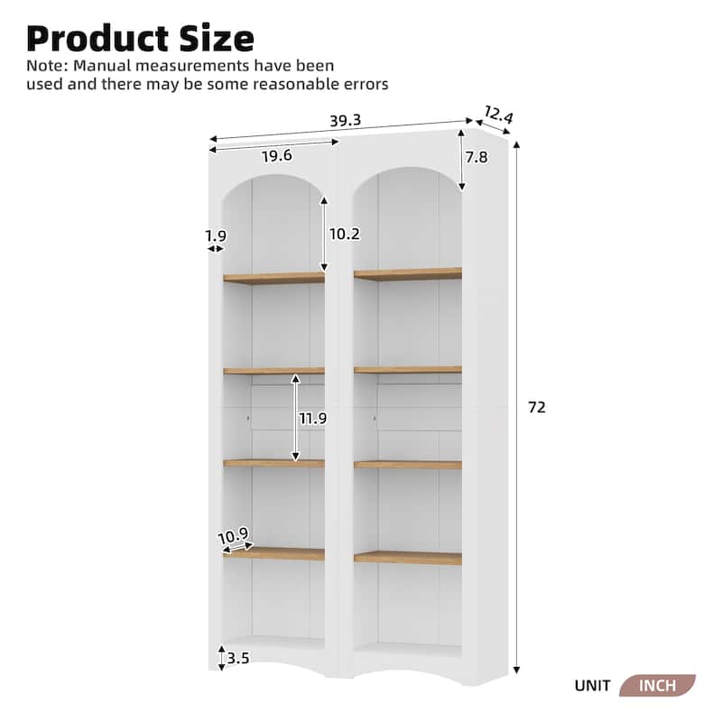 Roomfitters Modern 72"H 5-Tier Bookshelves Set of 2, Farmhouse Free Standing Bookcases with Adjustable Shelves for Living Room