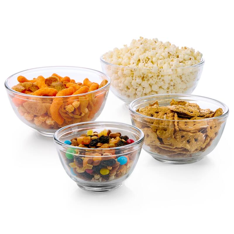 Libbey Baker's Basics 4-Piece Glass Mixing Bowl Set with Plastic Lids, Multi-Size