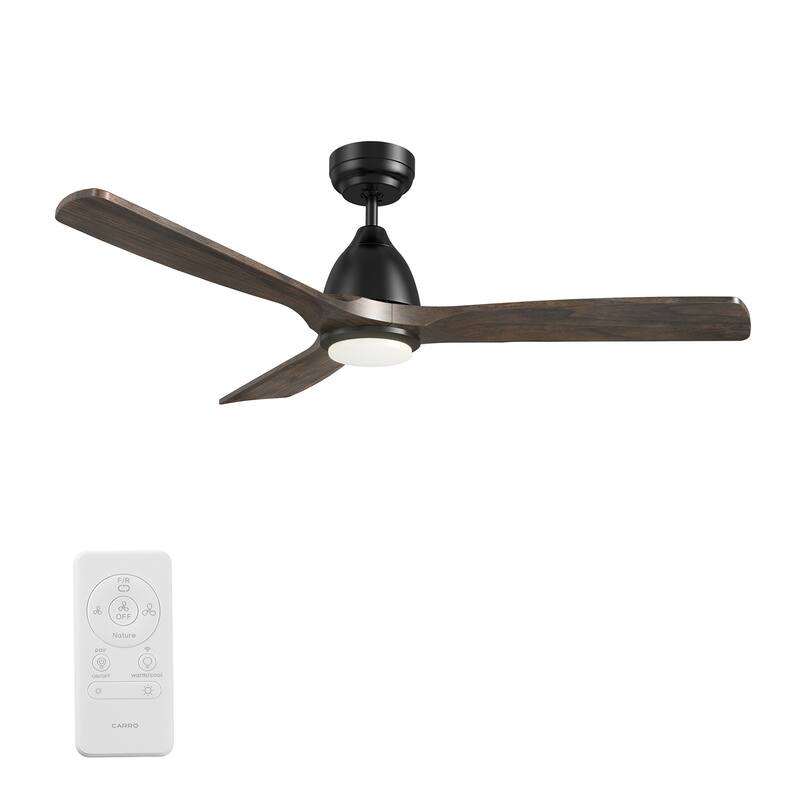 CARRO Abbott 48" 3-Blade Smart Ceiling Fan with LED Light Kit and Remote-Solid Wood