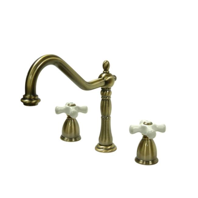 Kingston Brass Heritage Widespread Kitchen Faucet with Porcelain Cross