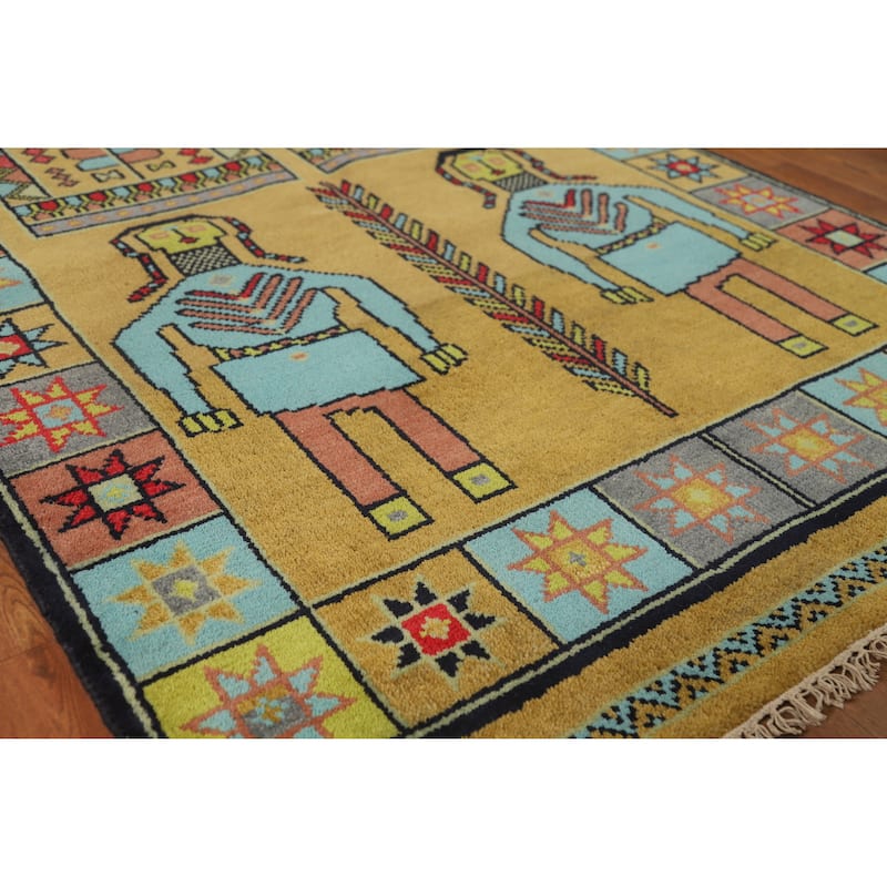 Hand Knotted Oriental 100% Wool Carpet Traditional Tribal Yellow & Gold Heriz (serapi) Runner Rug - 9' 10'' X 3' 10''
