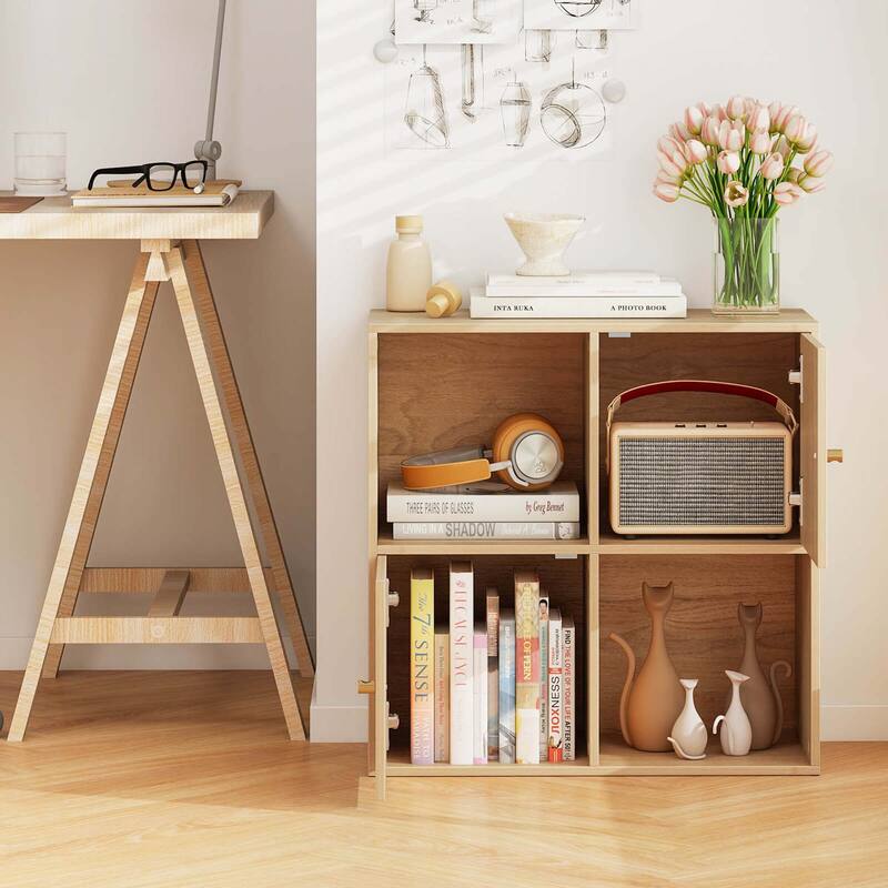 Costway 4-Cube Bookcase with Dual Anti-Tipping Kits & 2 Cabinets - See Details