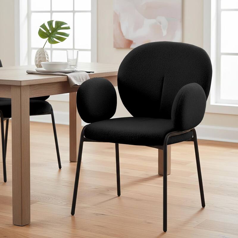 Celestial Modern Boucle Upholstered Accent Dining Chairs with Black Iron Legs and Plush Seating for Living/Dining Room