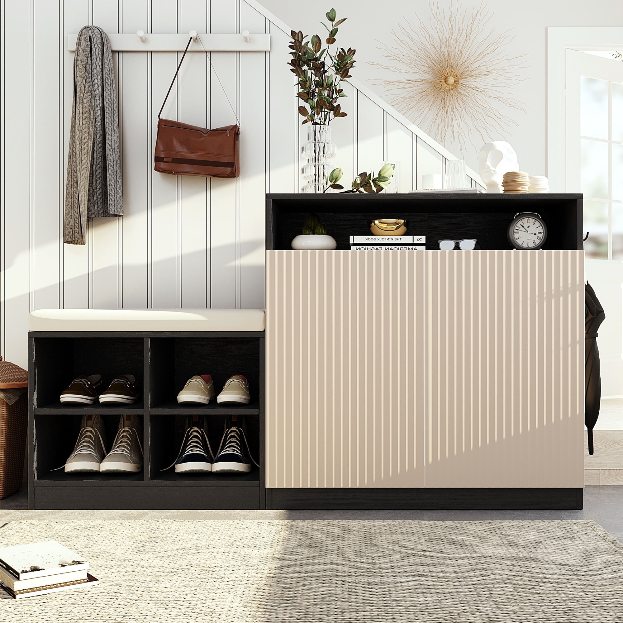 Multifunctional Entryway Cabinet, Combines Shoe Bench - Overstock