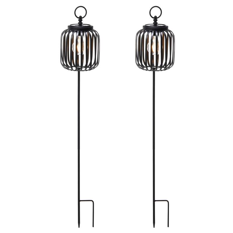 Glitzhome Metal Stripes Waterproof Solar Powered Outdoor Lantern with Garden Stake