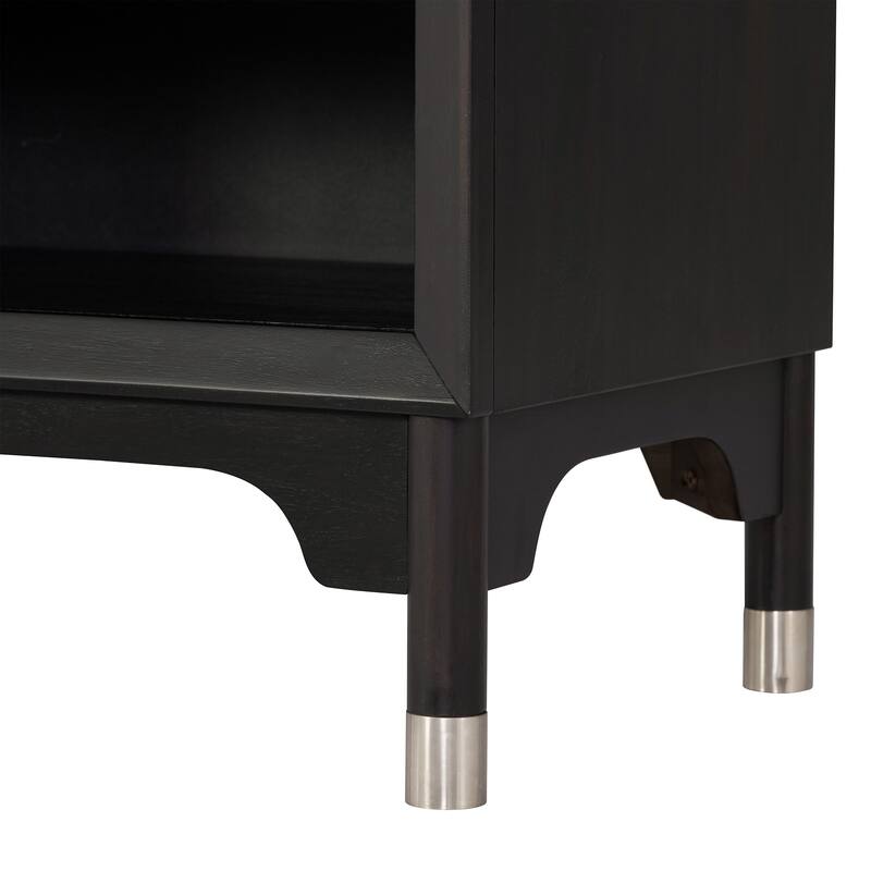 Furniture of America Forma Mid-Century Modern Balck Solid Wood Nightstand With LED Light and USB Ports