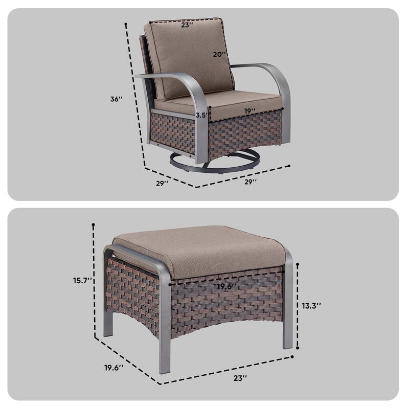 Outside Patio Swivel Chair Glider Chair with Ottomans