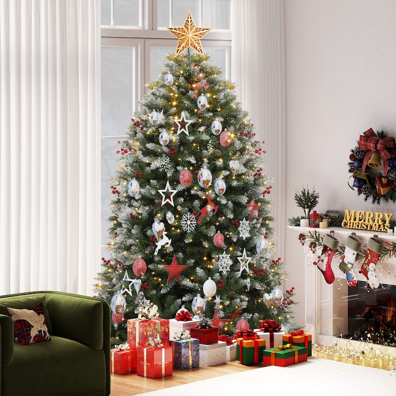6/7.5FT Prelit Frosted Green Christmas Tree with Remote