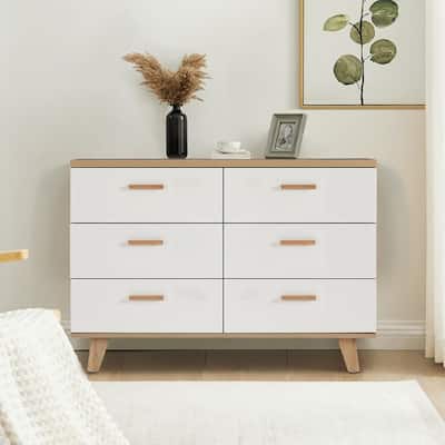 Rosewood/ White Wood 6-Drawer Double Dresser Storage Cabinet Organizer