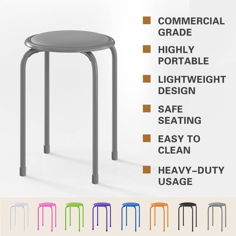 Javlergo Set of 6 Stackable Backless Stools PVC Padded Round Seats with Metal Frame Indoor Outdoor Use for Kitchen Livingroom