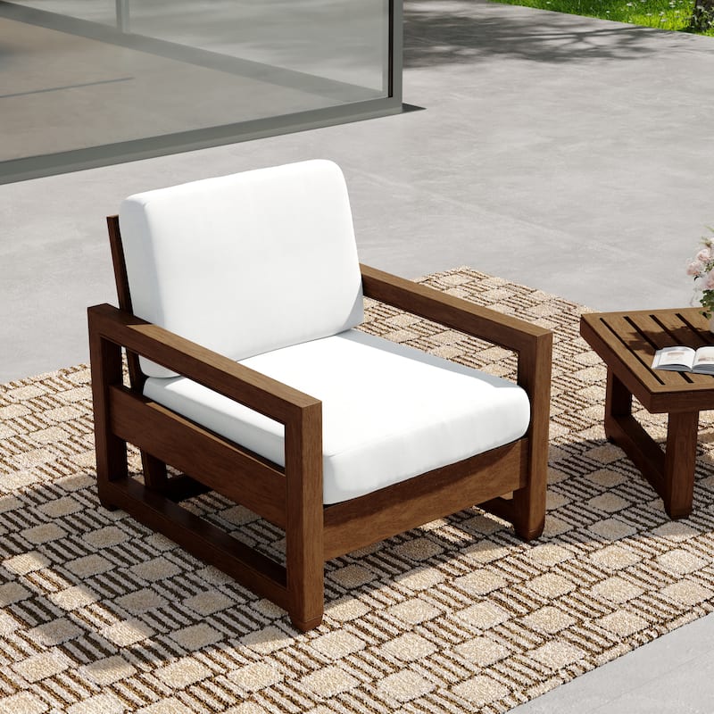 Patio Teak Wood Outdoor Arm Chair with Cushion