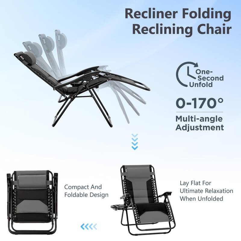 MAISON ARTS 2 XL Zero Gravity Recliners Padded Folding Lounge Chairs with Cup Holder - Aqua Blue