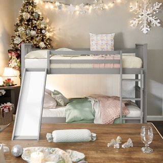 Built-in Design Twin over Twin Bunk Bed with Slide and Ladder,House Shape Design