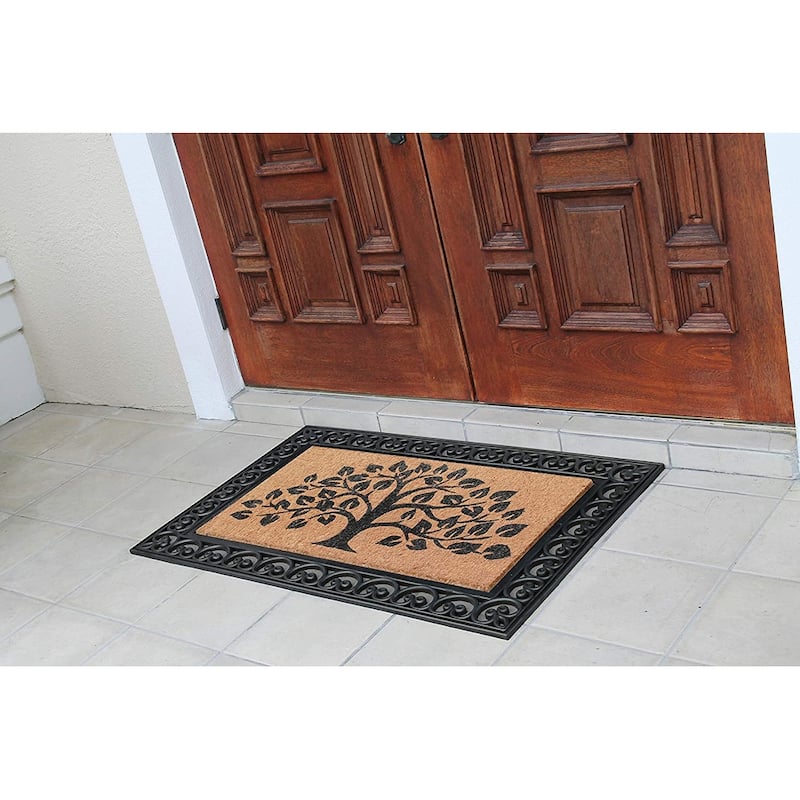 A1HC First Impression Hand Finished Rubber and Coir Classic Paisley Border Extra Large Double Doormat (30" x 48")