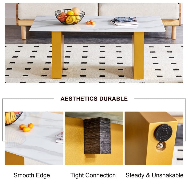 43.3" Length Tempered Glass Coffee Table with MDF Legs