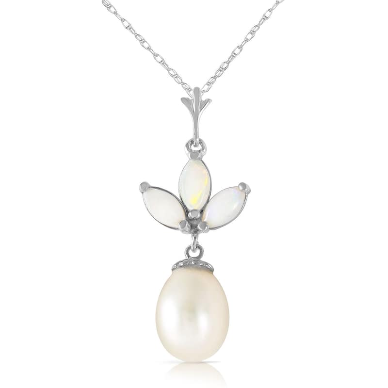 4.75 Carat 14K Solid Gold Gemstone Necklace Genuine Pearl Opal - 24 Inch - White
