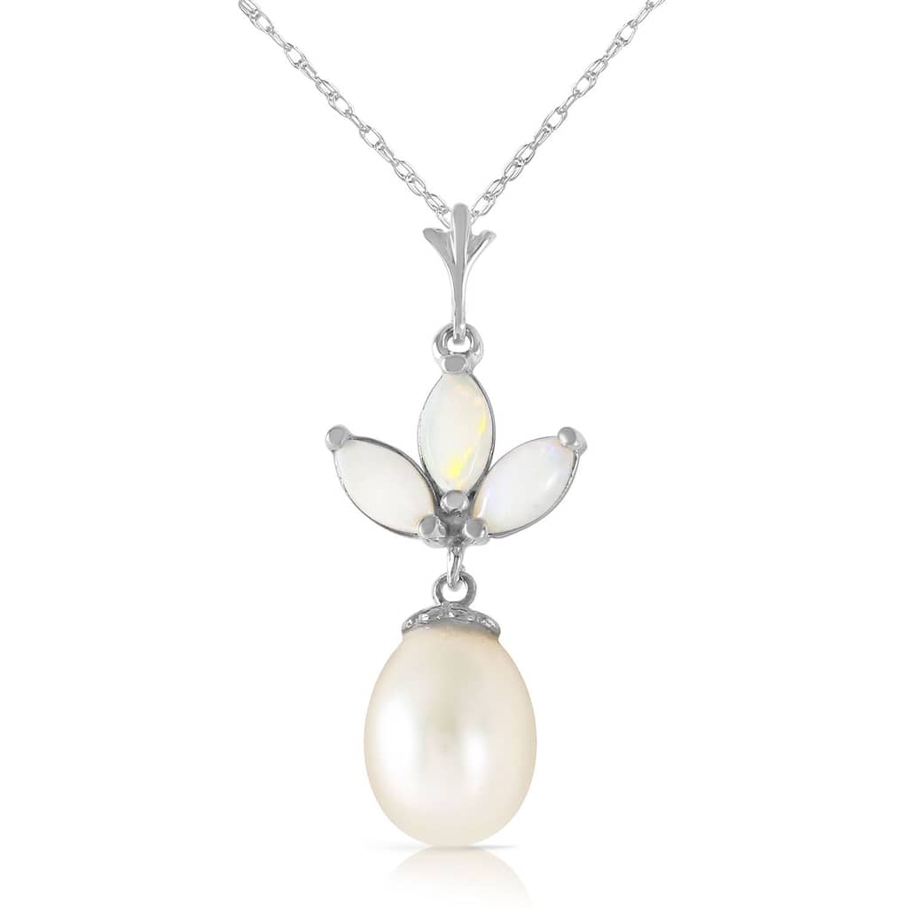 4.75 Carat 14K Solid Gold Gemstone Necklace Genuine Pearl Opal