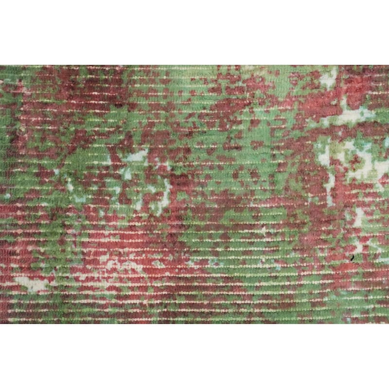 Hand Knotted Oriental Viscose Silk Carpet Modern All-Over Green Abstract Area Rug - 4' 0'' X 2' 0''