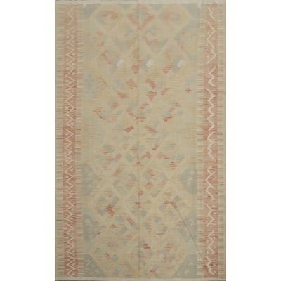 Hand Woven Oriental 100% Wool Carpet Southwestern Tribal Beige & Ivories Kilim Area Rug - 9' 8'' X 6' 8''