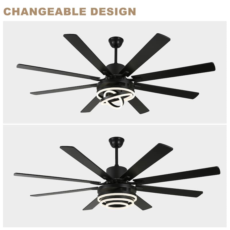Bella Depot 72" Modern Large Ceiling Fan with Dimmable LED Light and Remote Control 6-Speed Reversible DIY Shade Chandelier